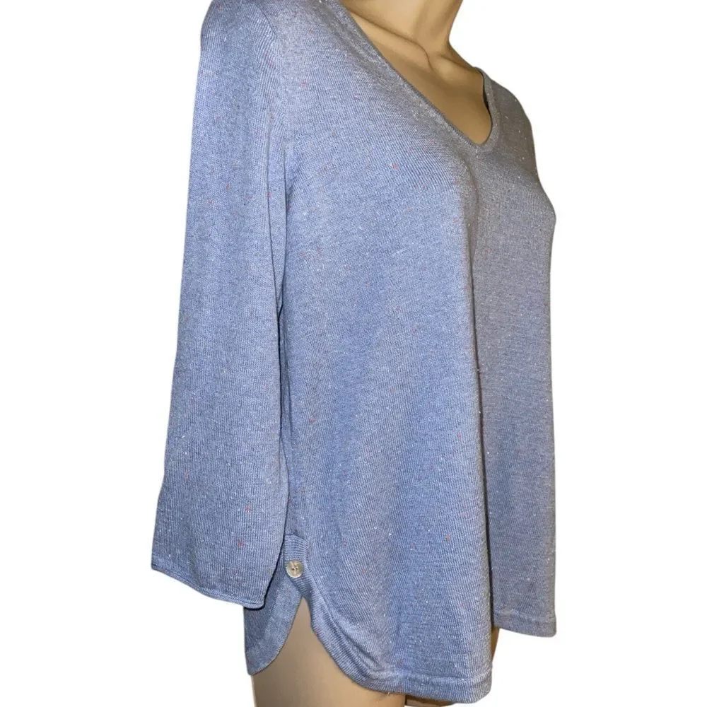 J. Jill Light Blue V-Neck Long Sleeve light sweater shirt Small bottom side